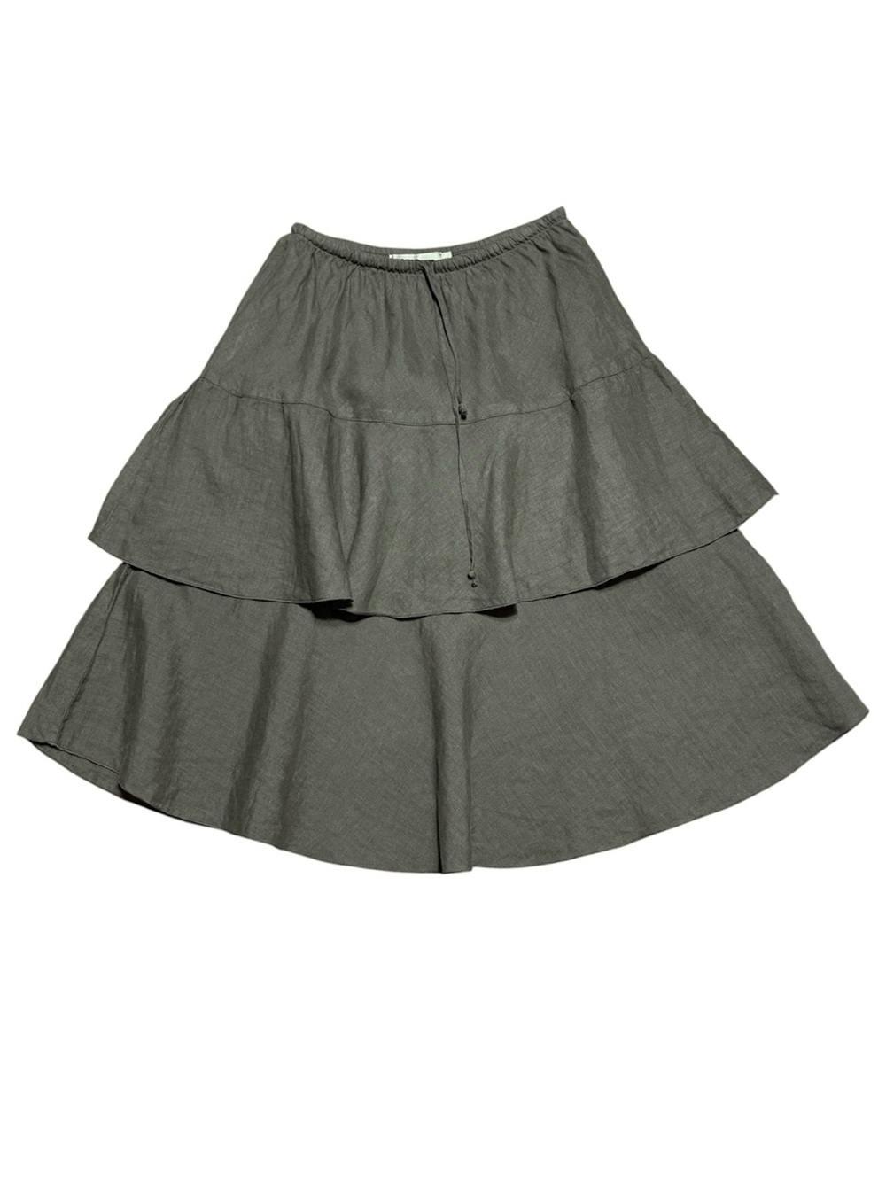 Cut Loose 100% Linen Tiered Skirt NWOT In Khaki Green Sz XS